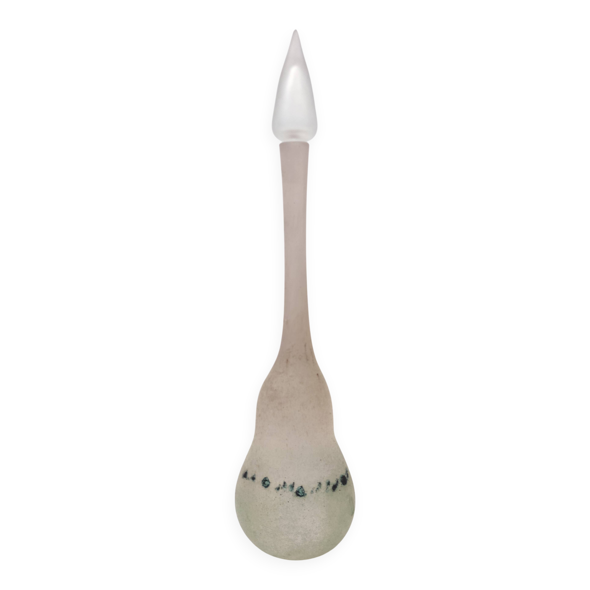 Handmade Scavo Glass Bottle / Vase by Luigi Mellara, Italy