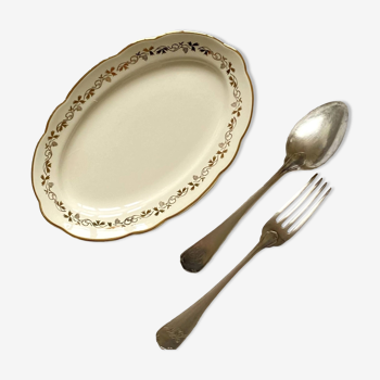 Ravier petit plat crème et or en faïence ancienne Villeroy et Boch vaisselle vintage ACC-7103