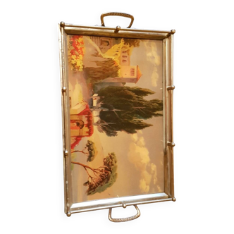 1920s art deco tray. Provençal landscape decor.