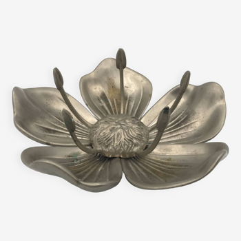 Cendrier vintage fleur de lotus à 5 pétales amovibles en métal argenté