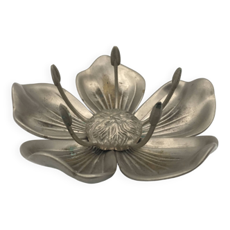 Cendrier vintage fleur de lotus à 5 pétales amovibles en métal argenté