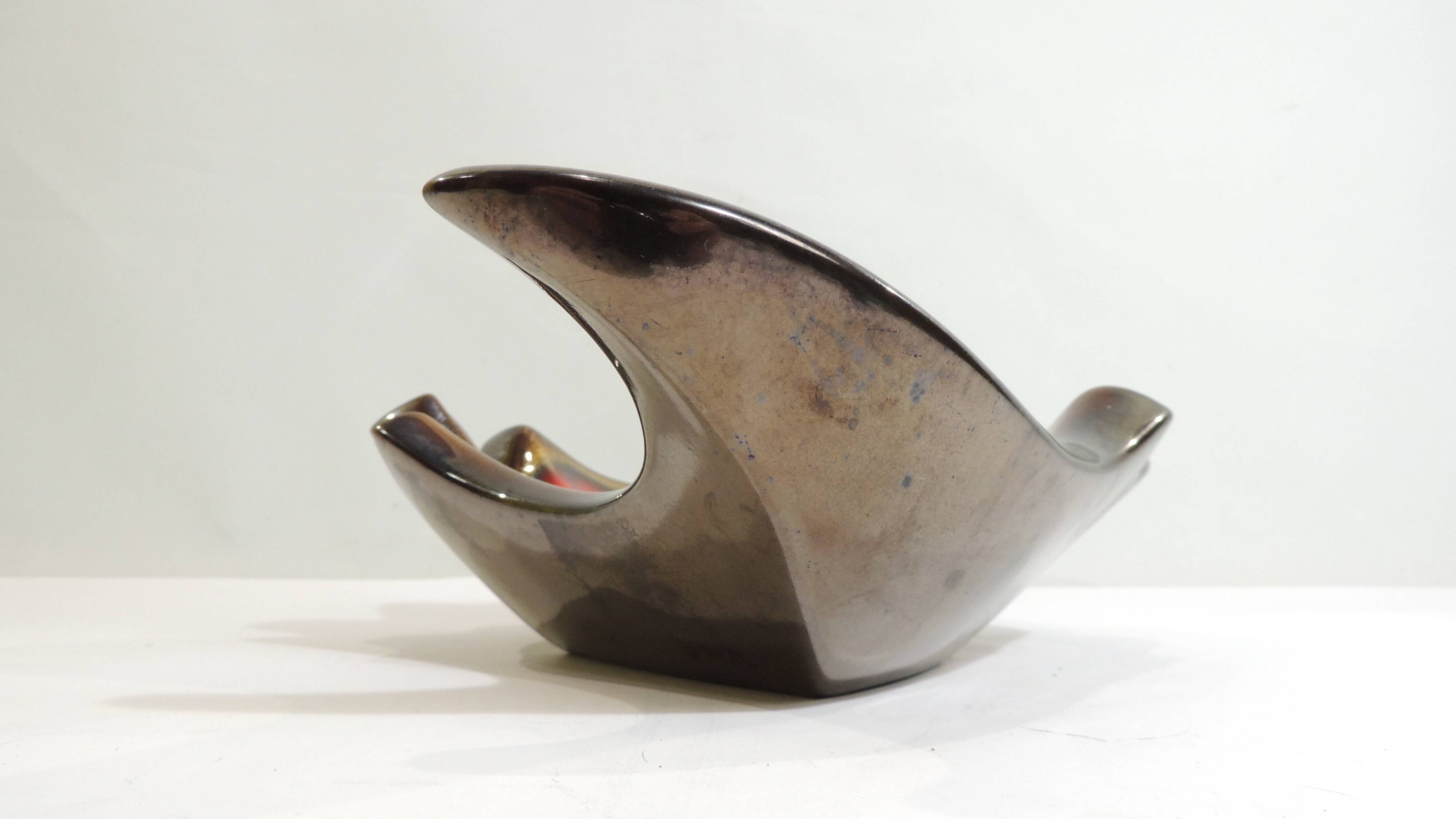 Vintage red and brown ceramic bowl – 1970s centrepiece – Design