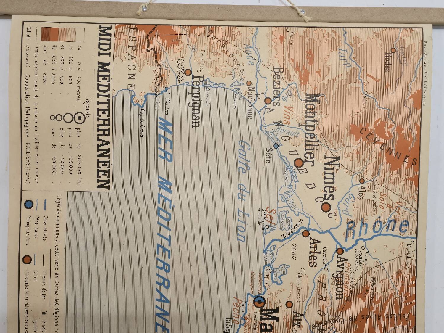 Old school geography map 1960 Atlantic Mediterranean coast