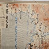 Old school geography map 1960 Atlantic Mediterranean coast