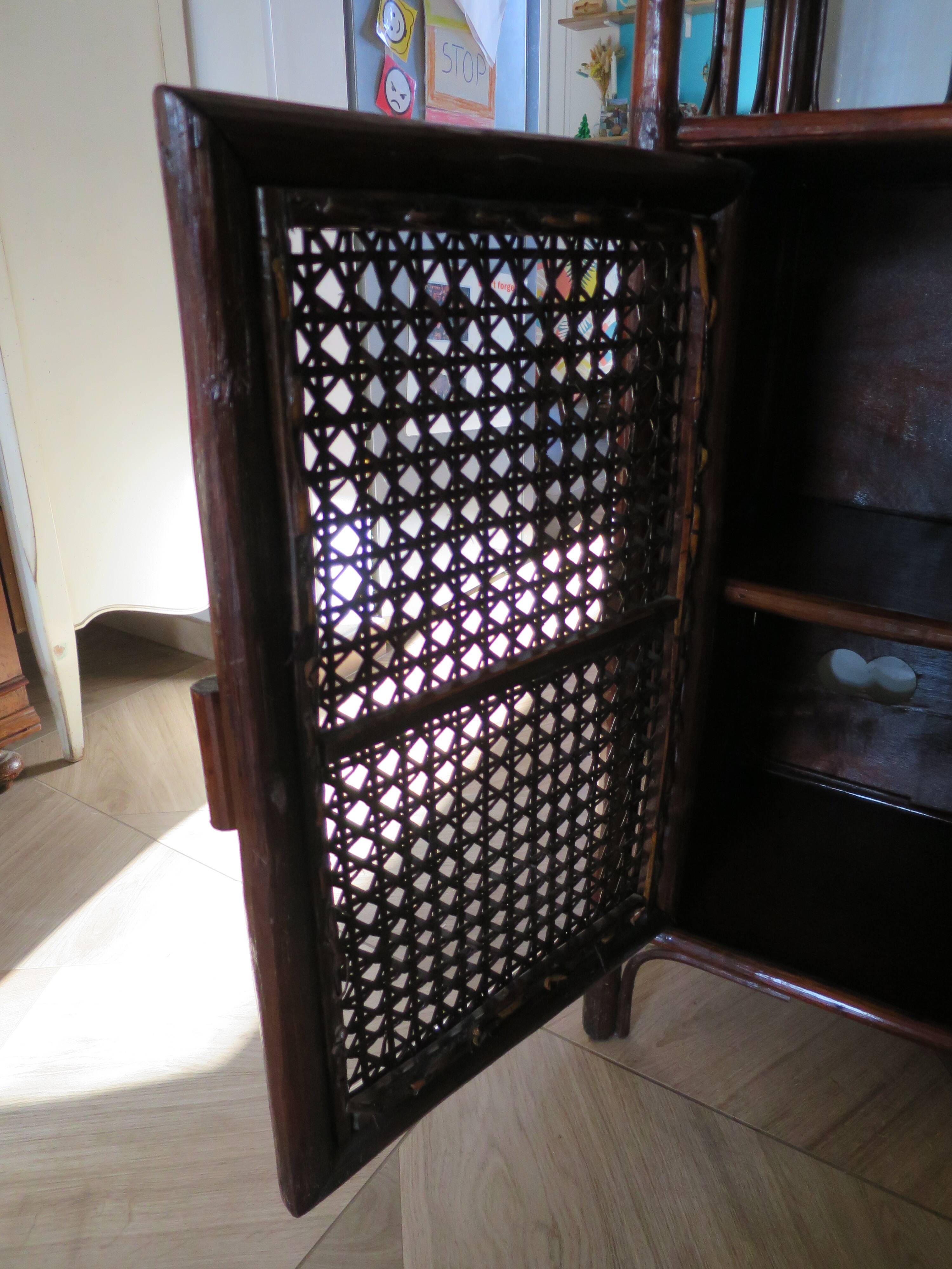 Support buffet bibus woven rattan 2 doors in caning - vintage 60s/70s