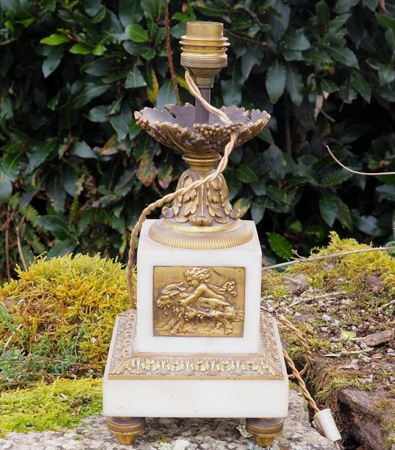 Antique French Marble Bronze Cherub Lamp - Napoleon III Style