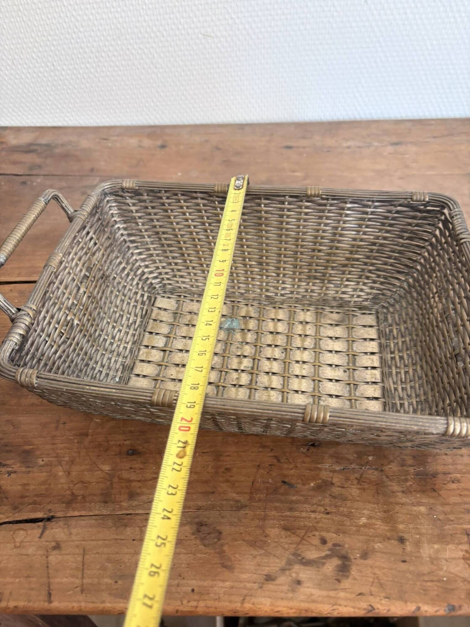 Vintage 1950s silver metal braided fruit basket