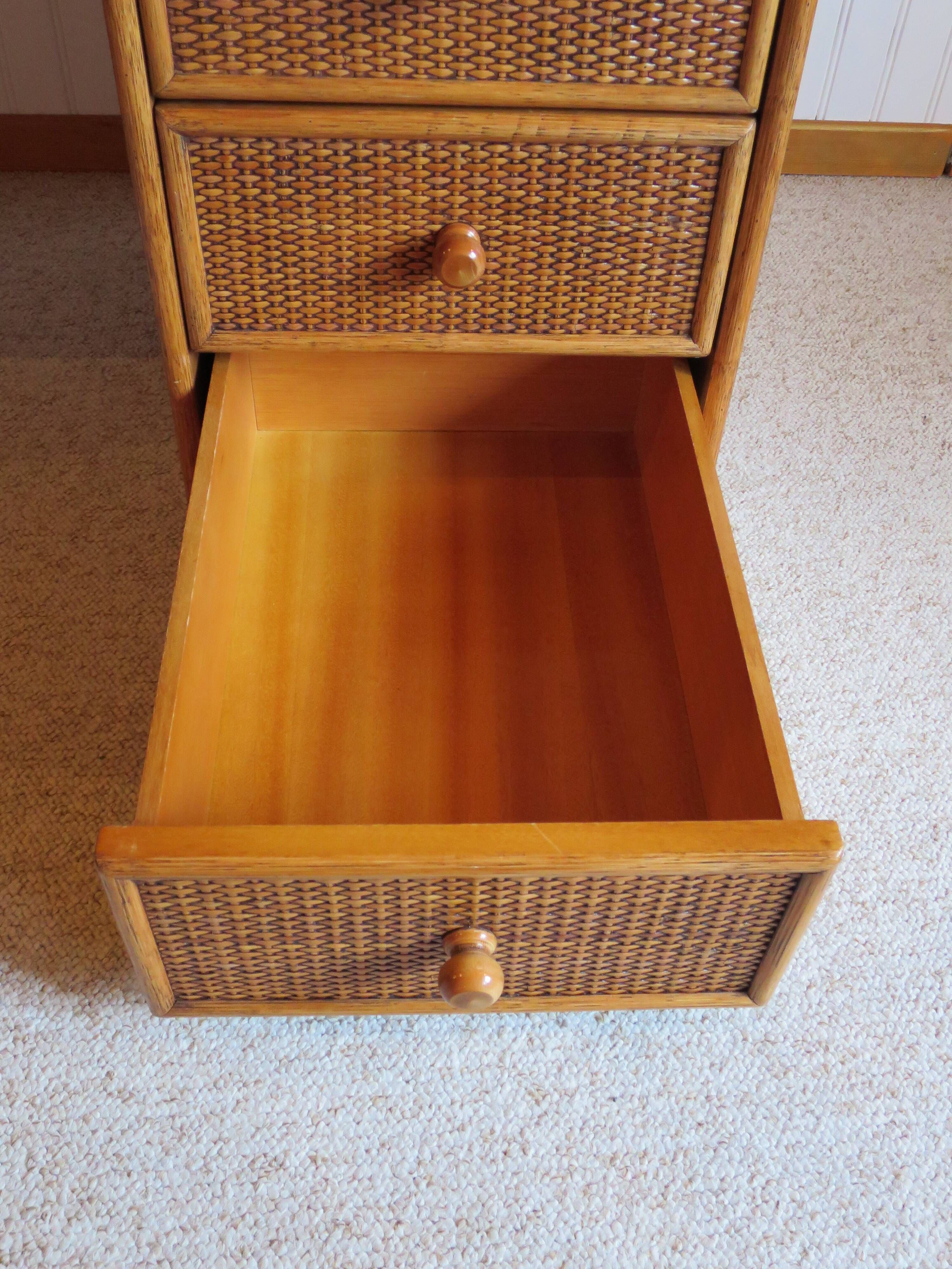Rare vintage desk Ash and woven rattan - Large top - 6 drawers - Functional desk