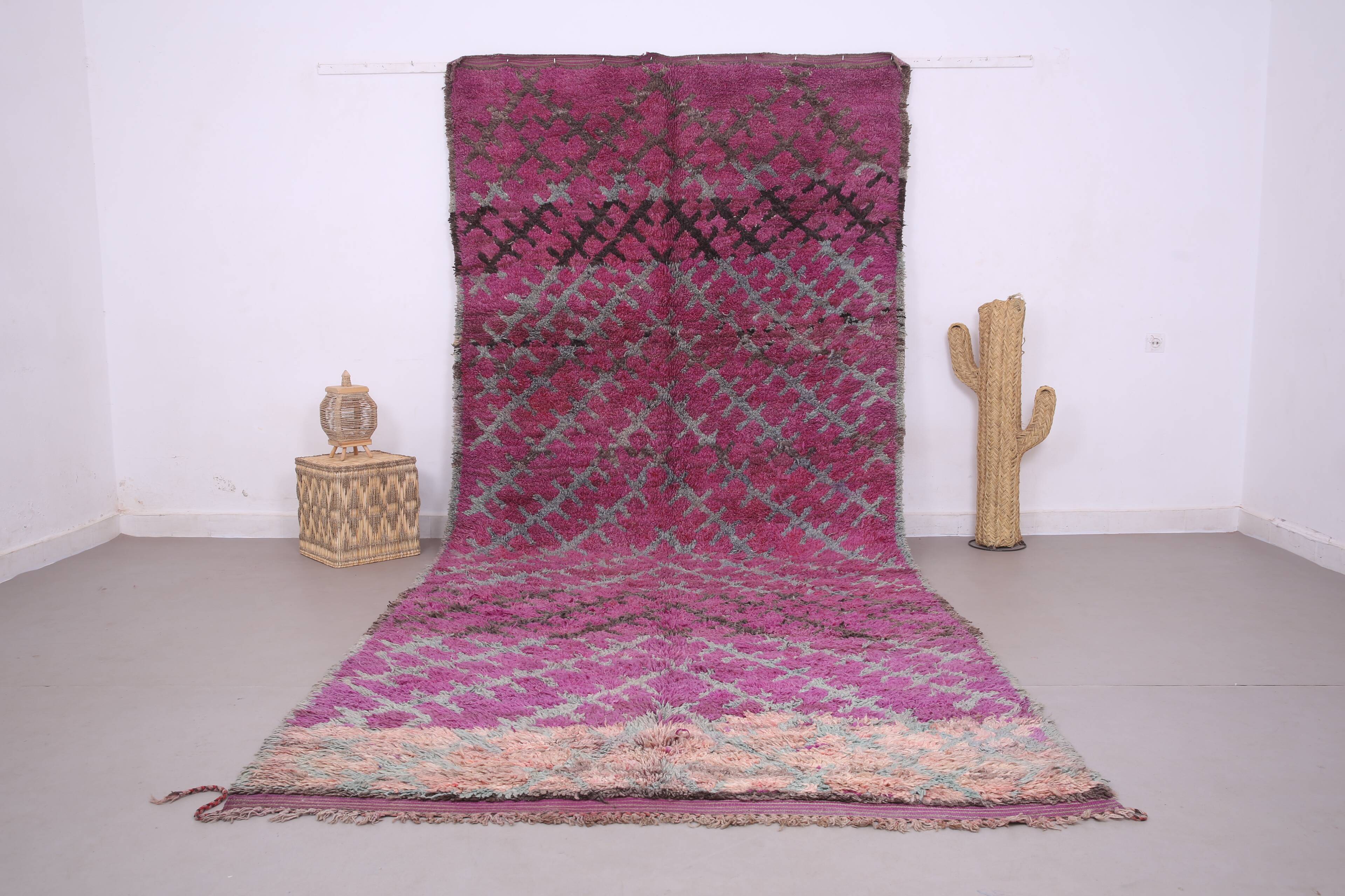 Purple Vintage Moroccan Rug 185 x 437 cm - Large Berber Wool Rug Handmade