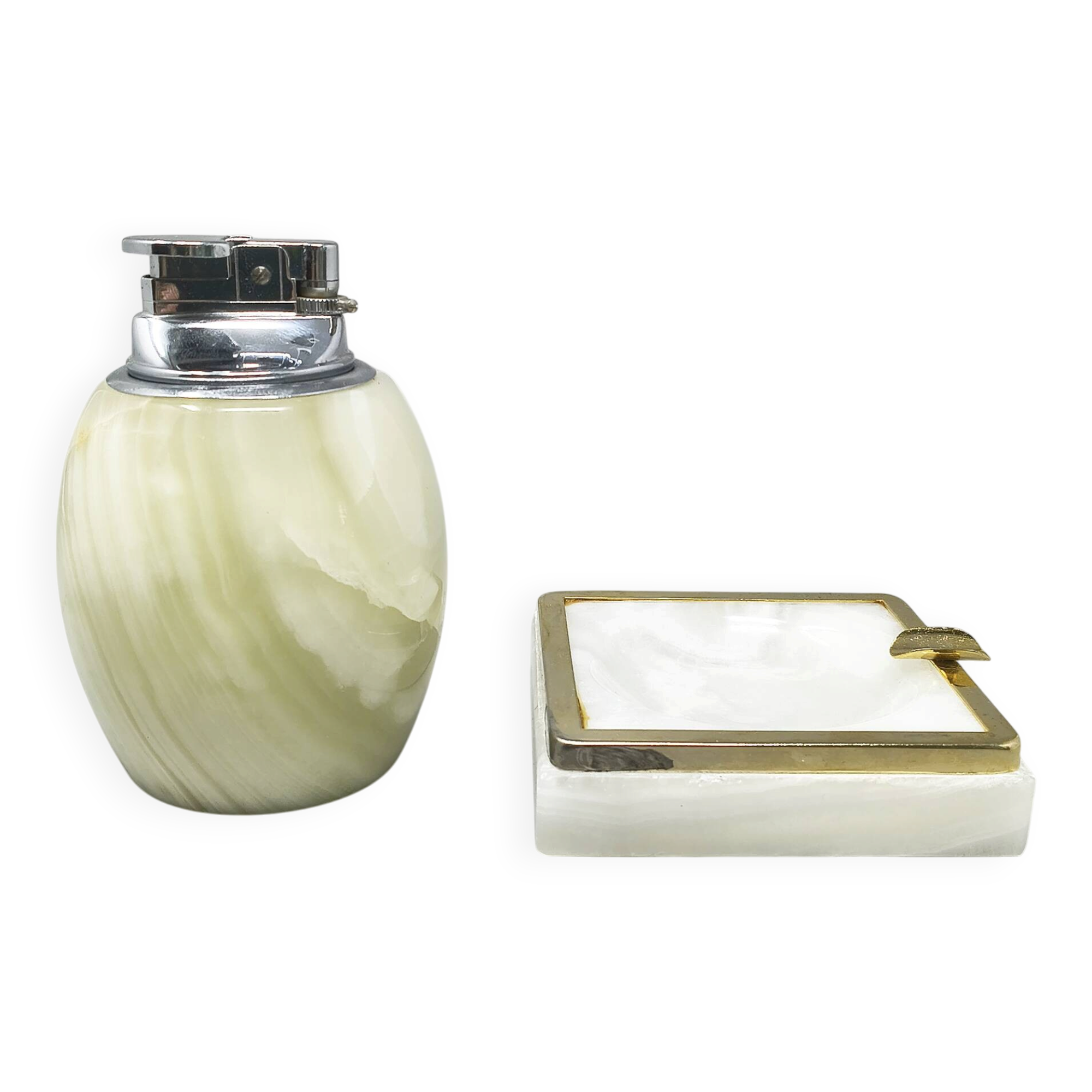 1960s Mid-Century Modern Italian Onyx Smoking Set with Table Lighter & Asht