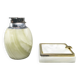 1960s Mid-Century Modern Italian Onyx Smoking Set with Table Lighter & Asht