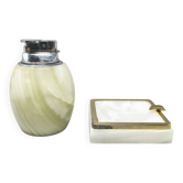 1960s Mid-Century Modern Italian Onyx Smoking Set with Table Lighter & Asht