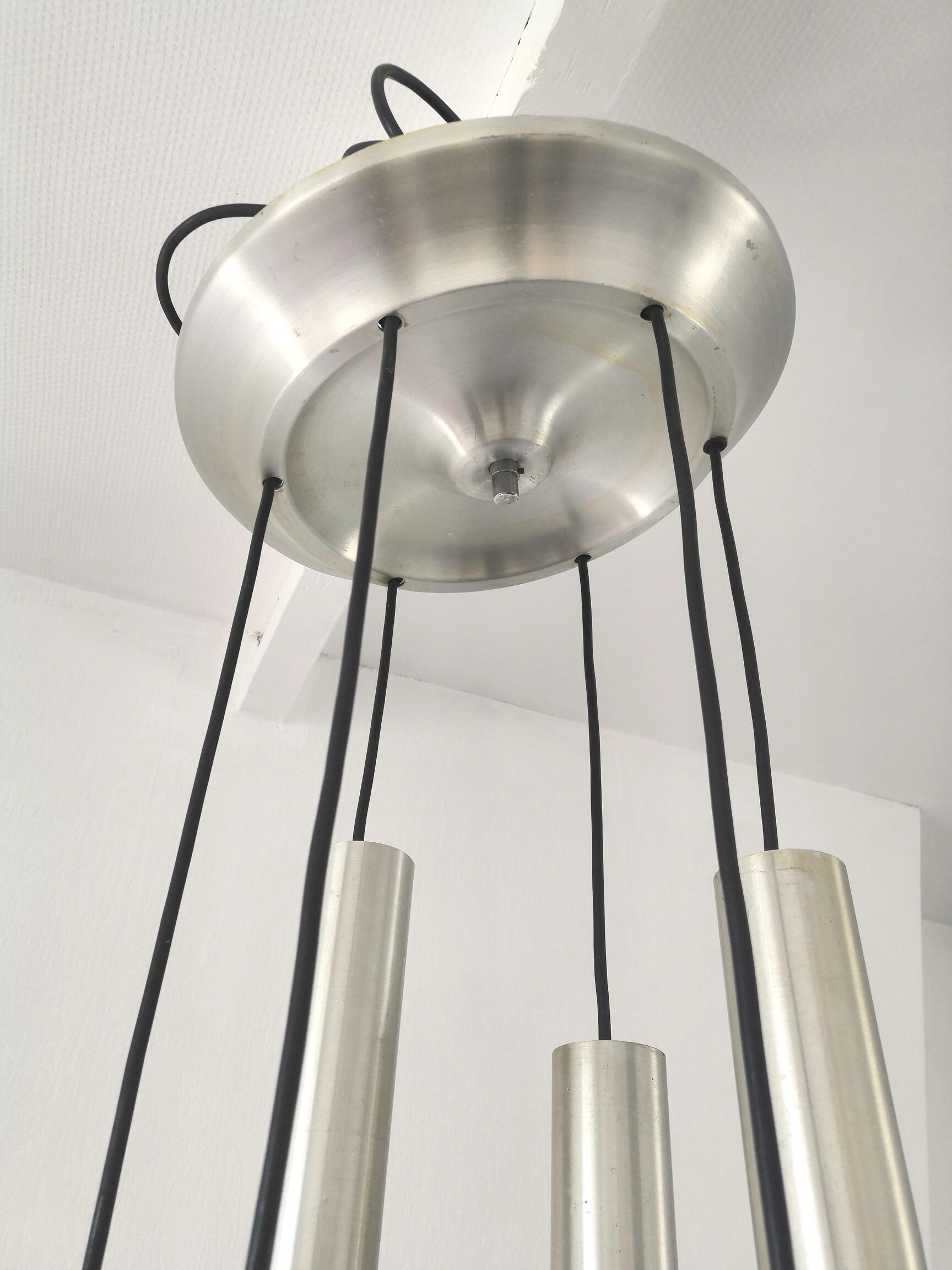 Suspension cascade tube 6 lumières design années 70