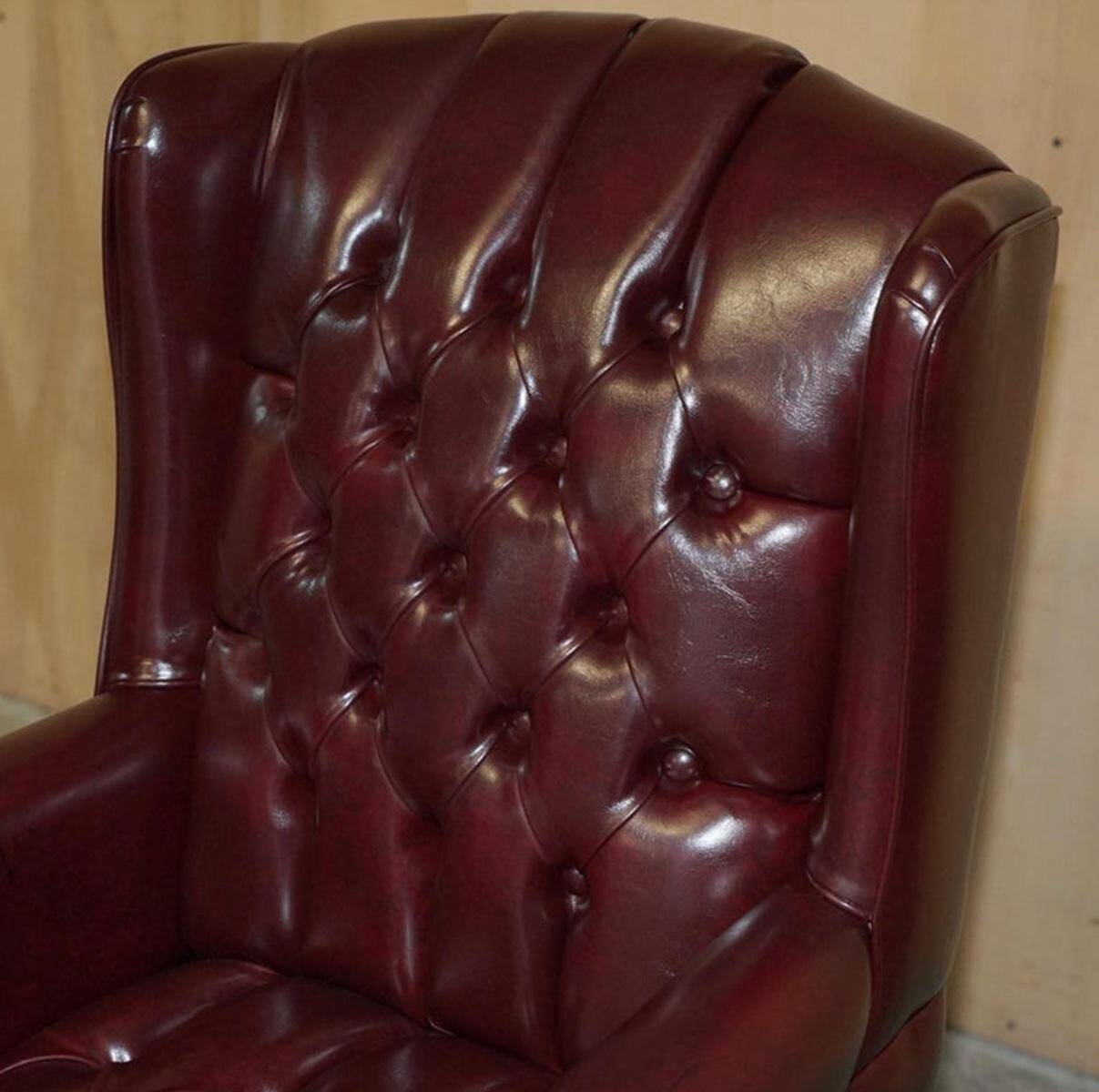 Fauteuil de bureau Chesterfield Wingback en cuir vintage