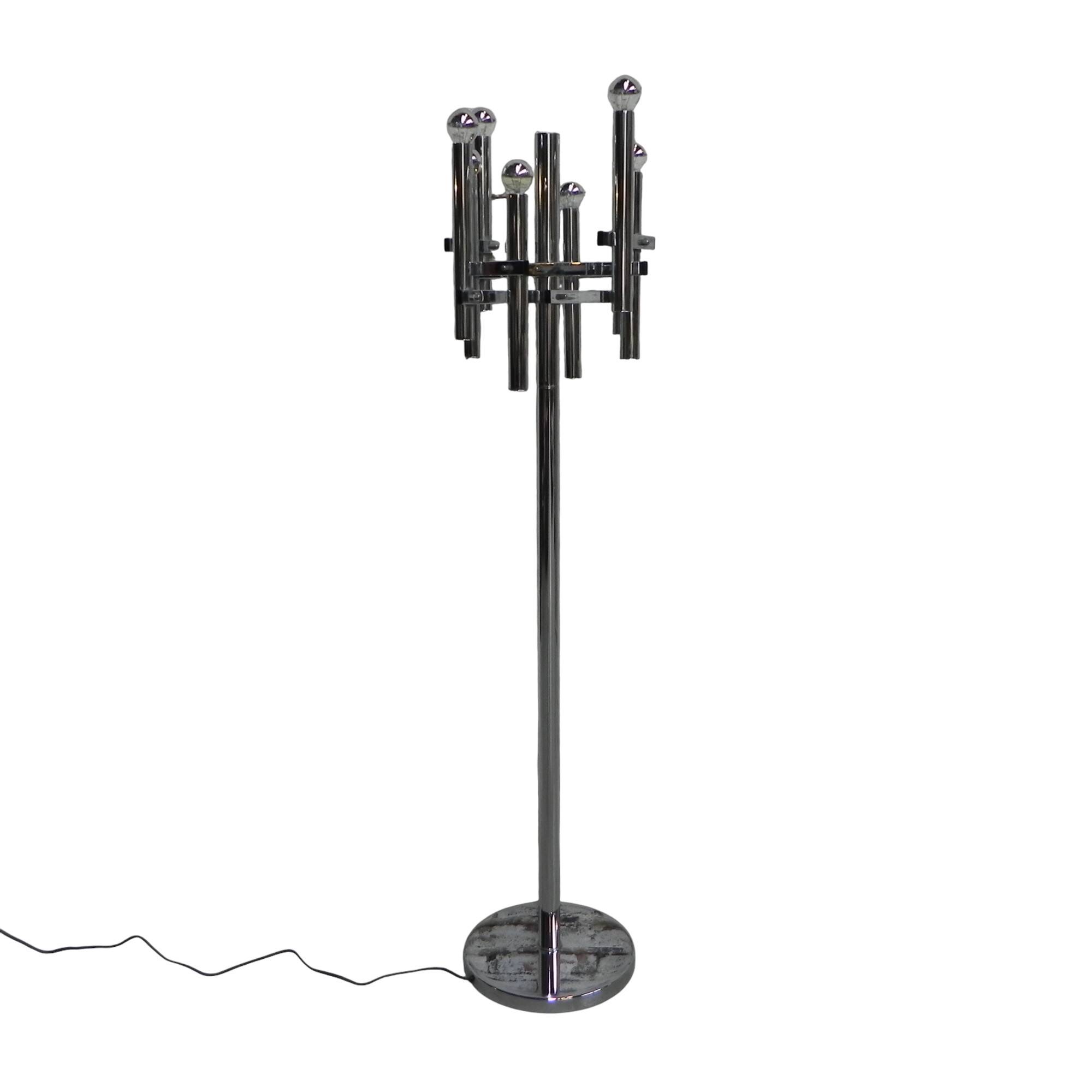 Chrome uplight floor lamp with 8 light points