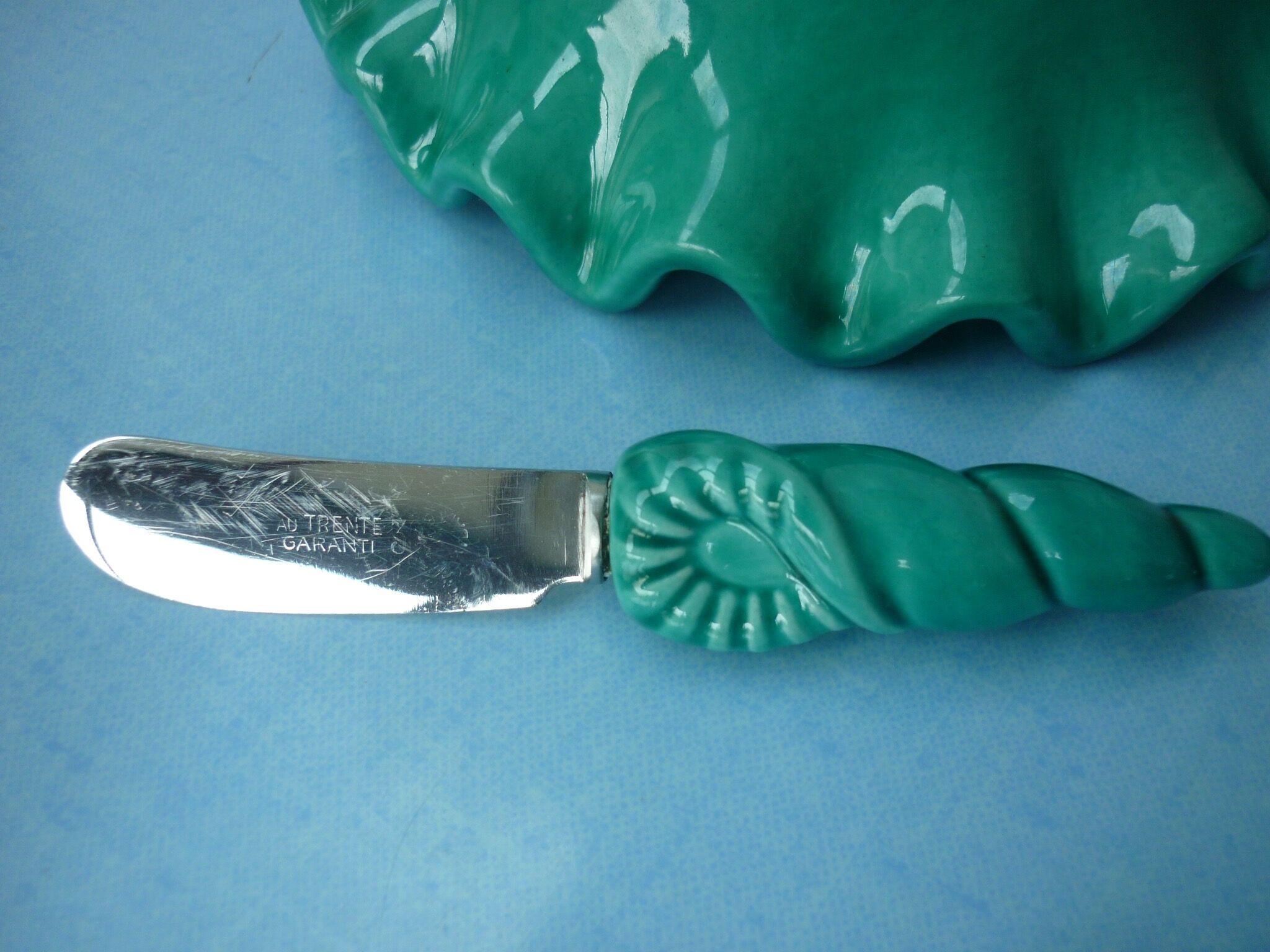 Vallauris buttermaker, table servant and vintage glassware