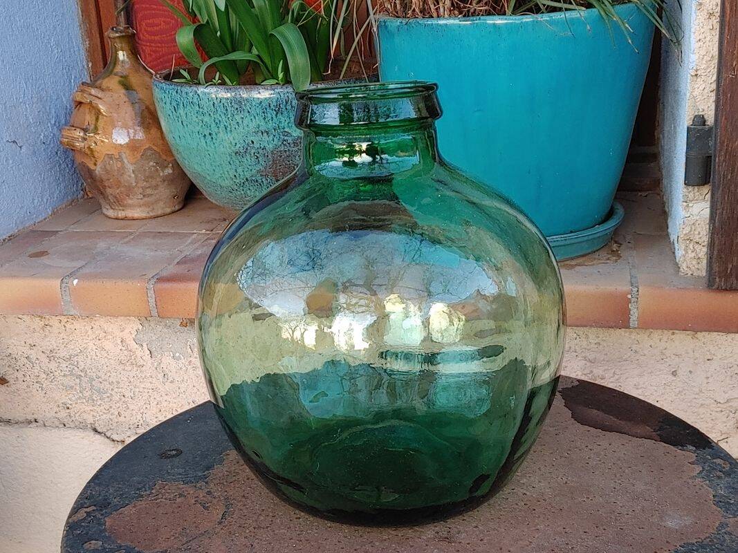 Grosse Bonbonne - Old Dame Jeanne with large neck, bubbled glass - 15 liters