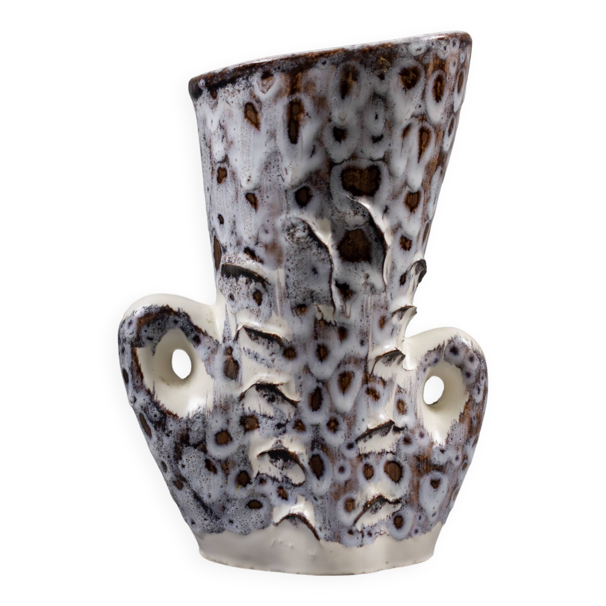 Vase with two handles in glazed ceramic - vallauris, marius giuge style fat lava