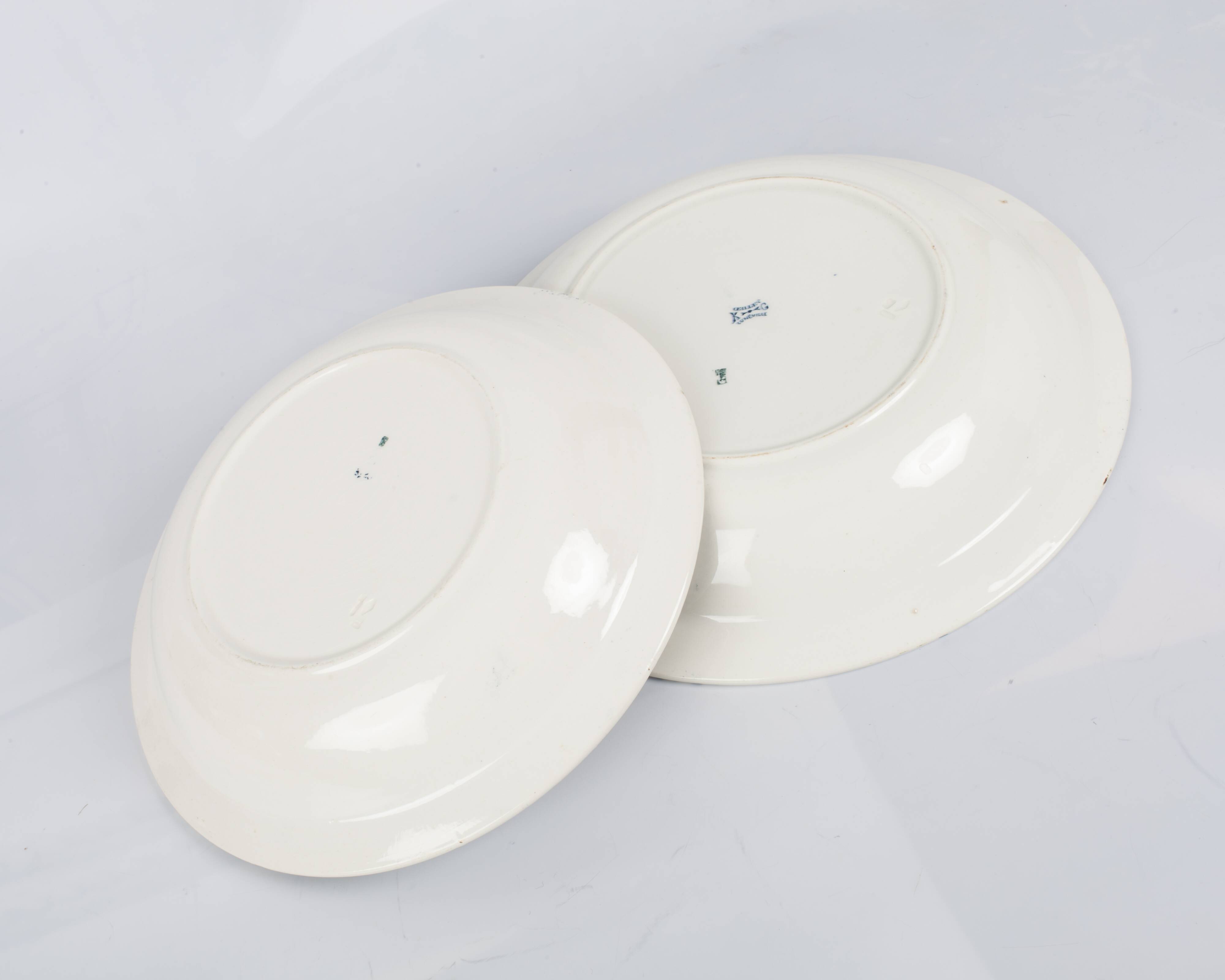 2 large round dishes of service, vegetable. Lunéville K & G model Œillets. French Antique