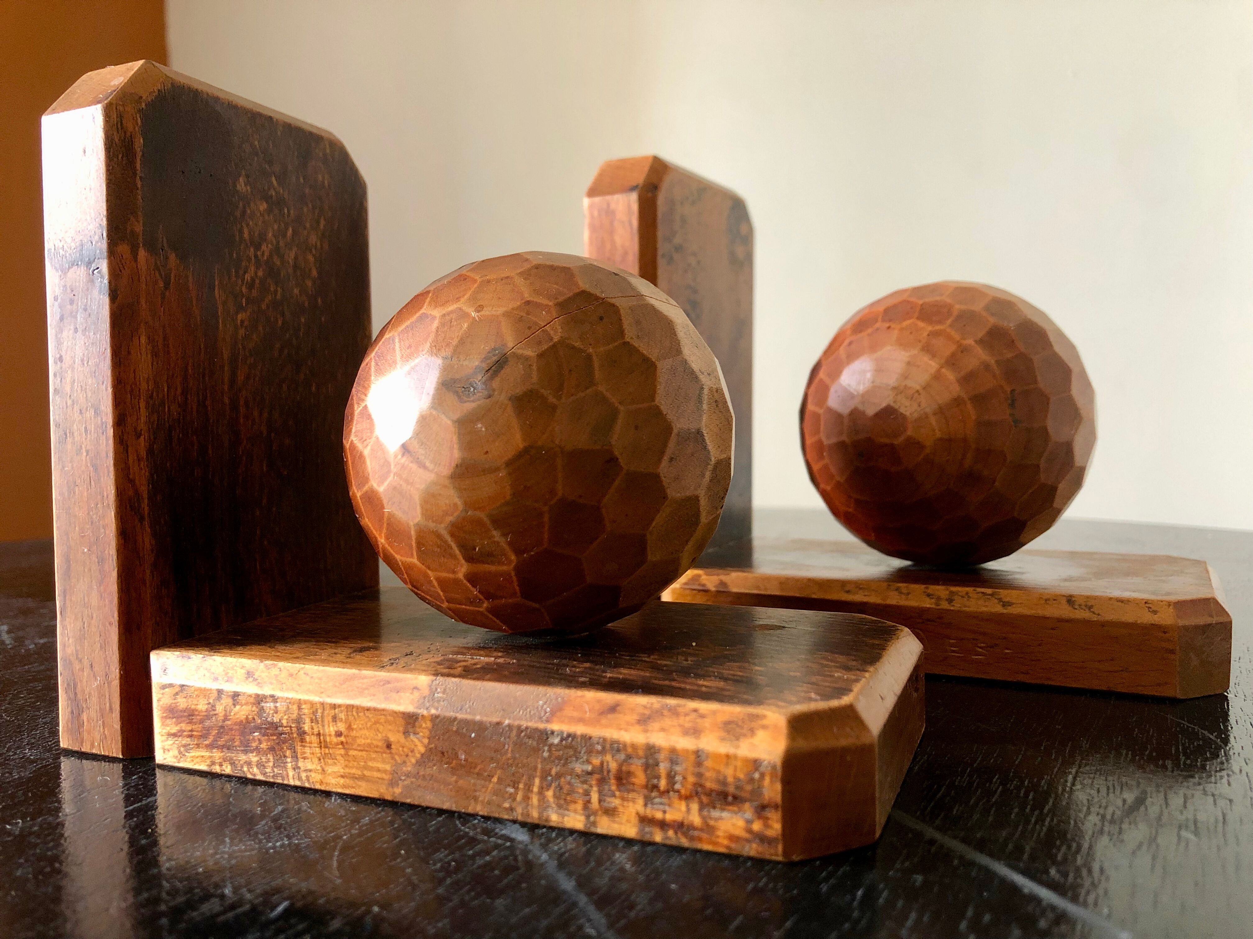 Paire de serre-livre boule en bois