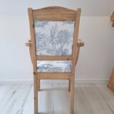Chair / Armchair in solid wood and blue toile de Jouy