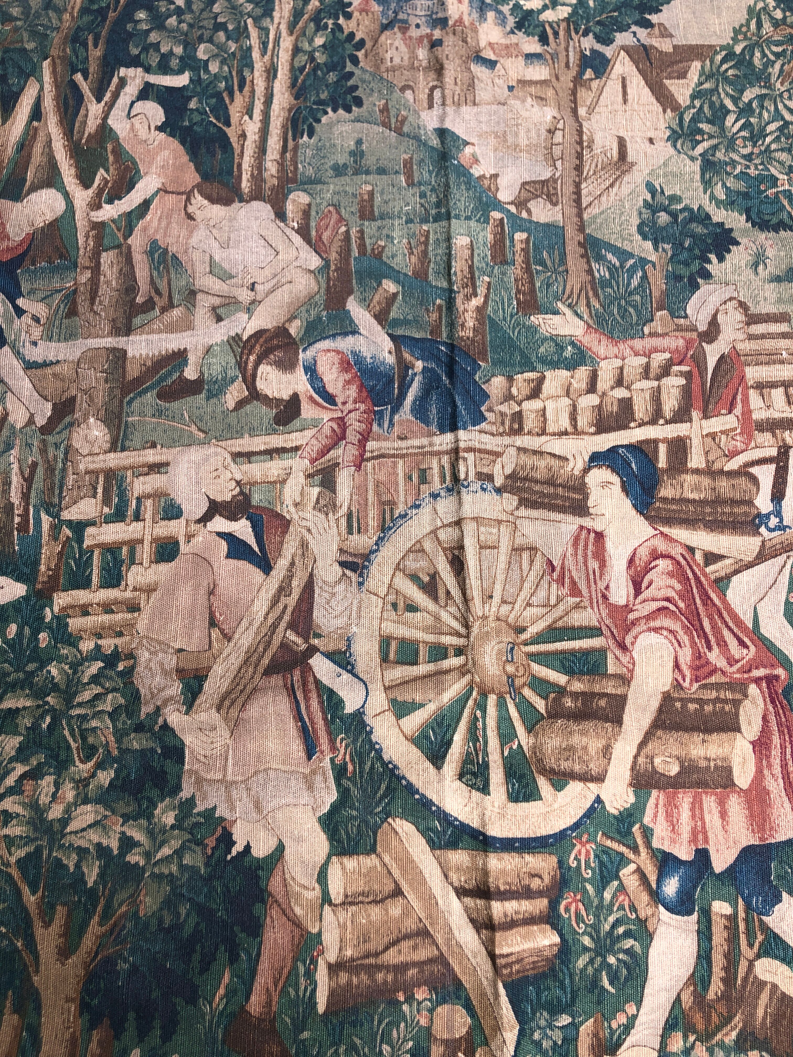 Old tapestry, medieval scene.