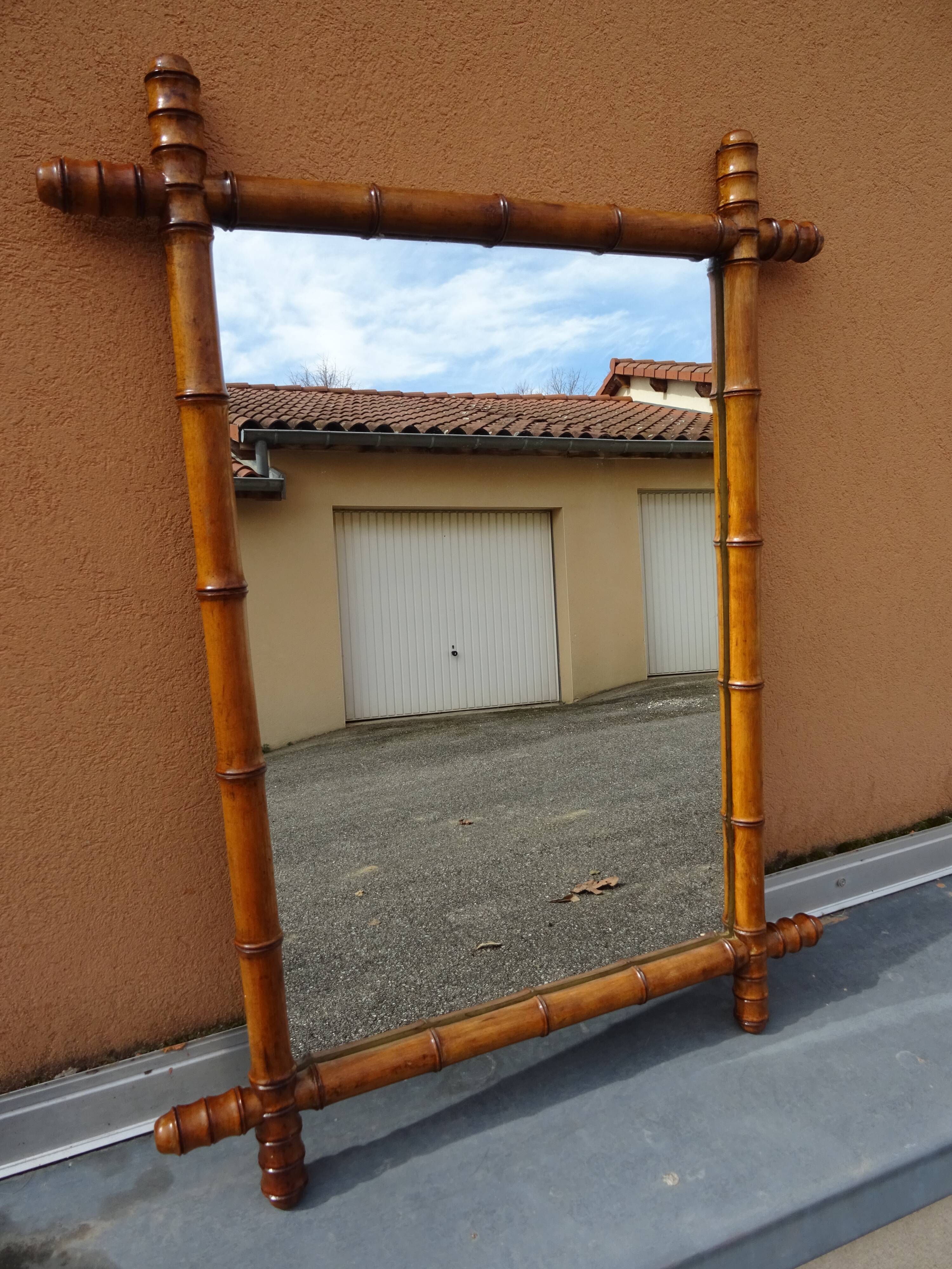 Old wood mirror bamboo 76 x 60 cm