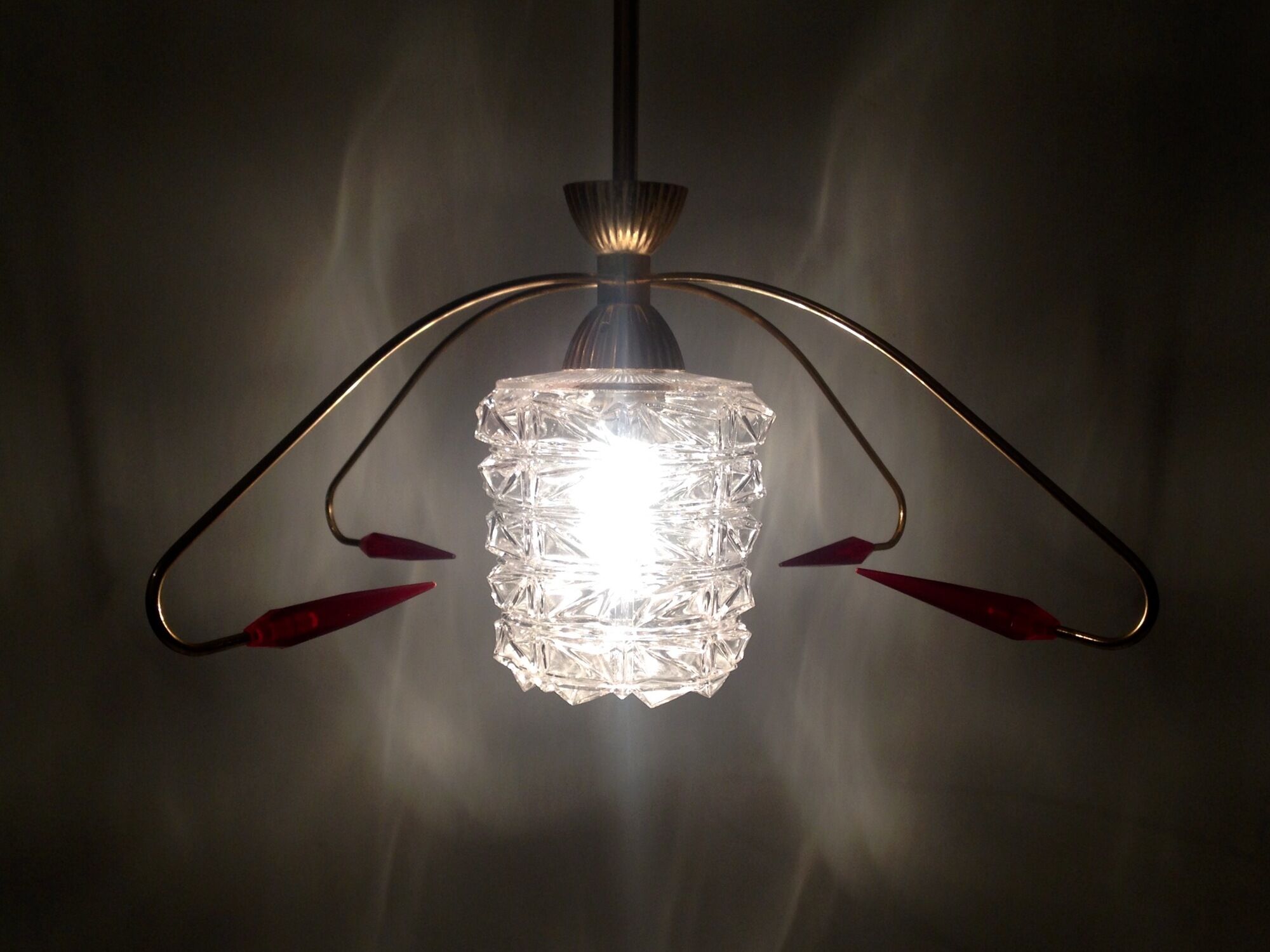 Brass chandelier with glass globe, 4 arrows