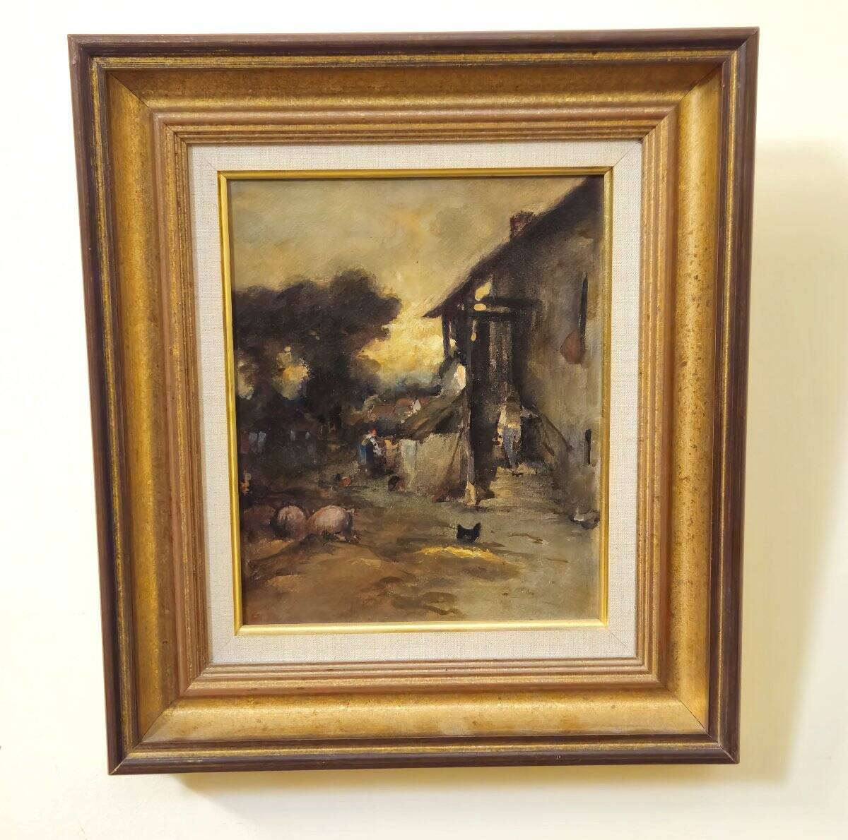 French school – Animated farm scene – Oil on panel