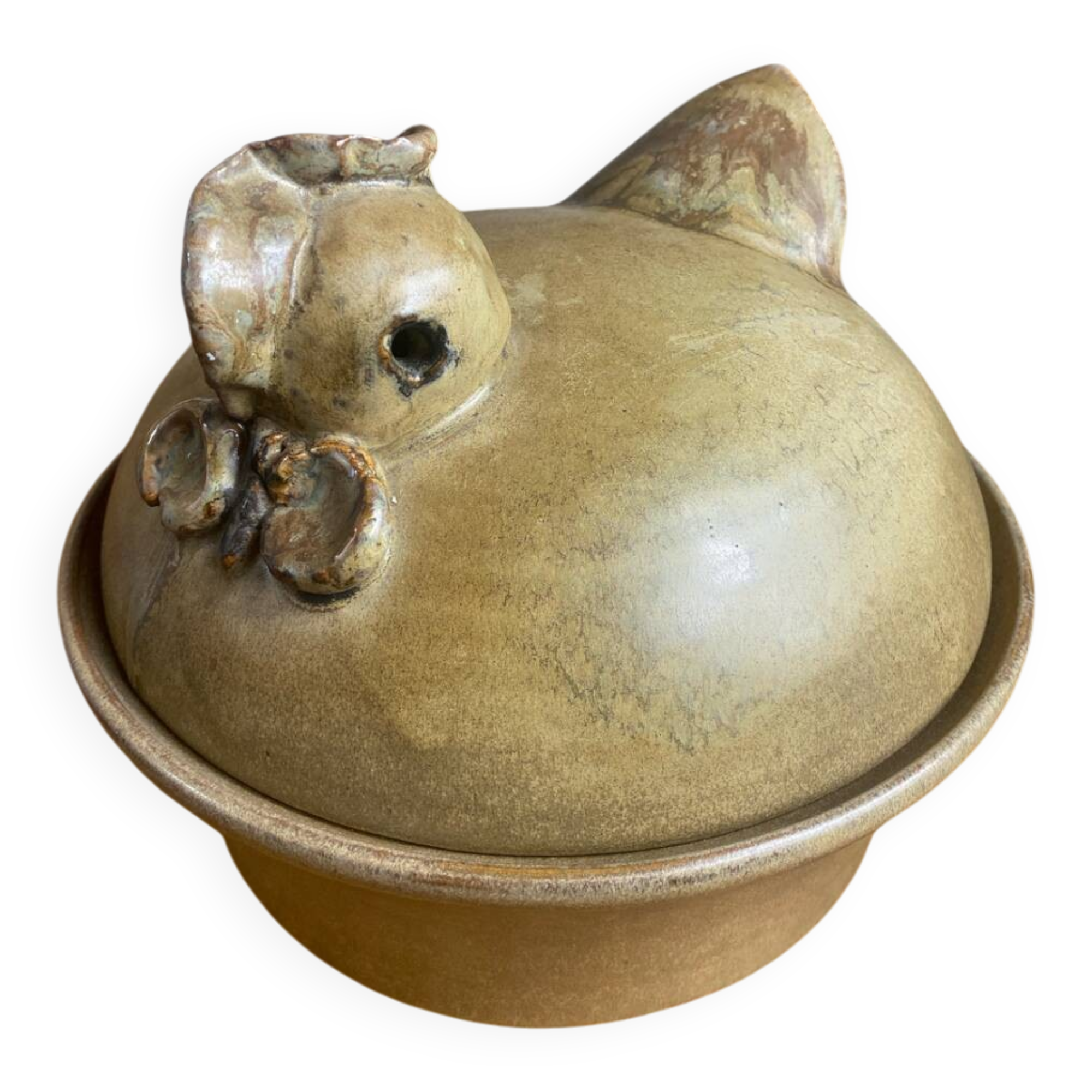 Plat avec couvercle  en grès Art Céramique en forme de poule sa