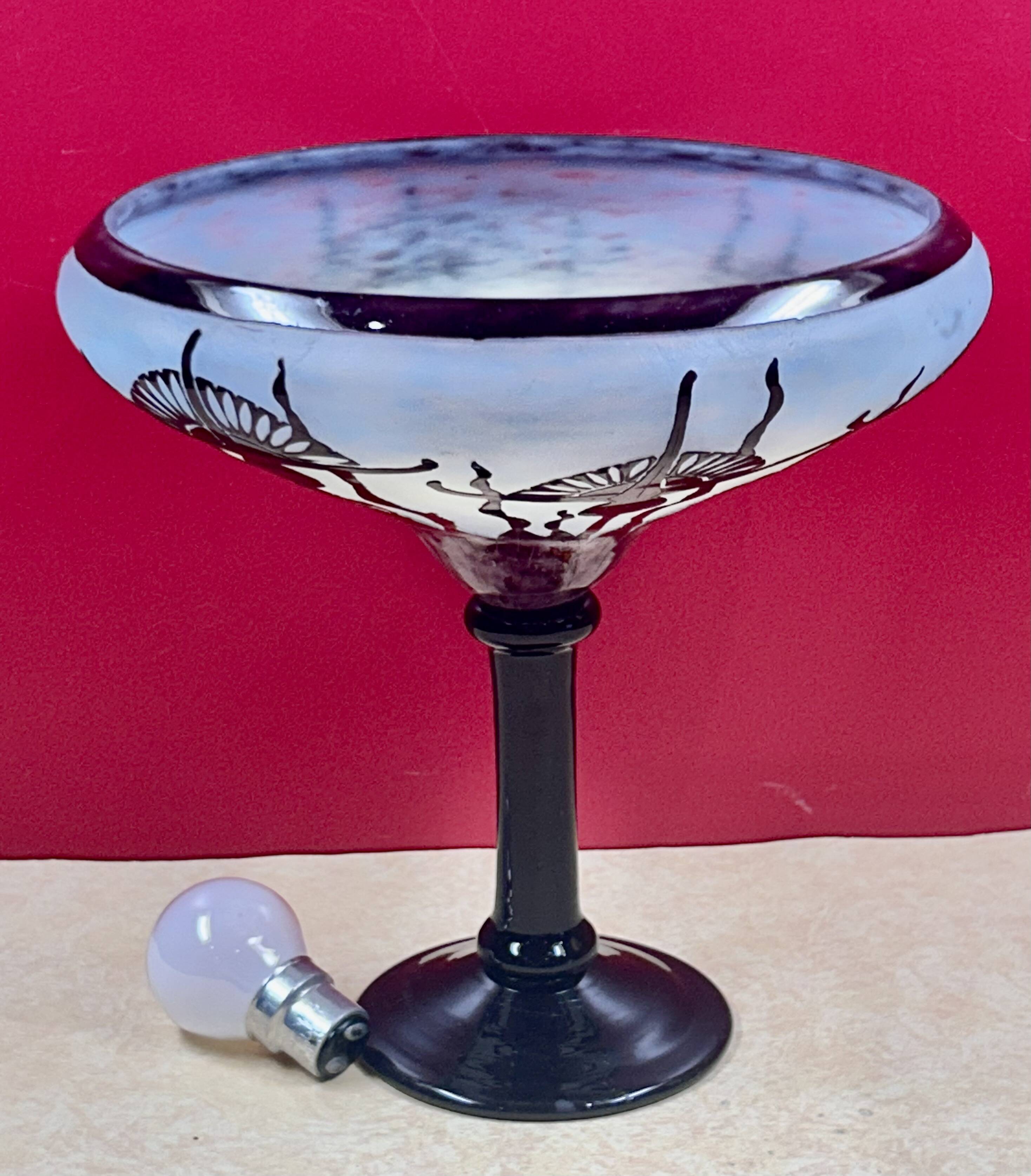 Large plant bowl vase of Thistles Signed Le Verre Français Art Nouveau 192