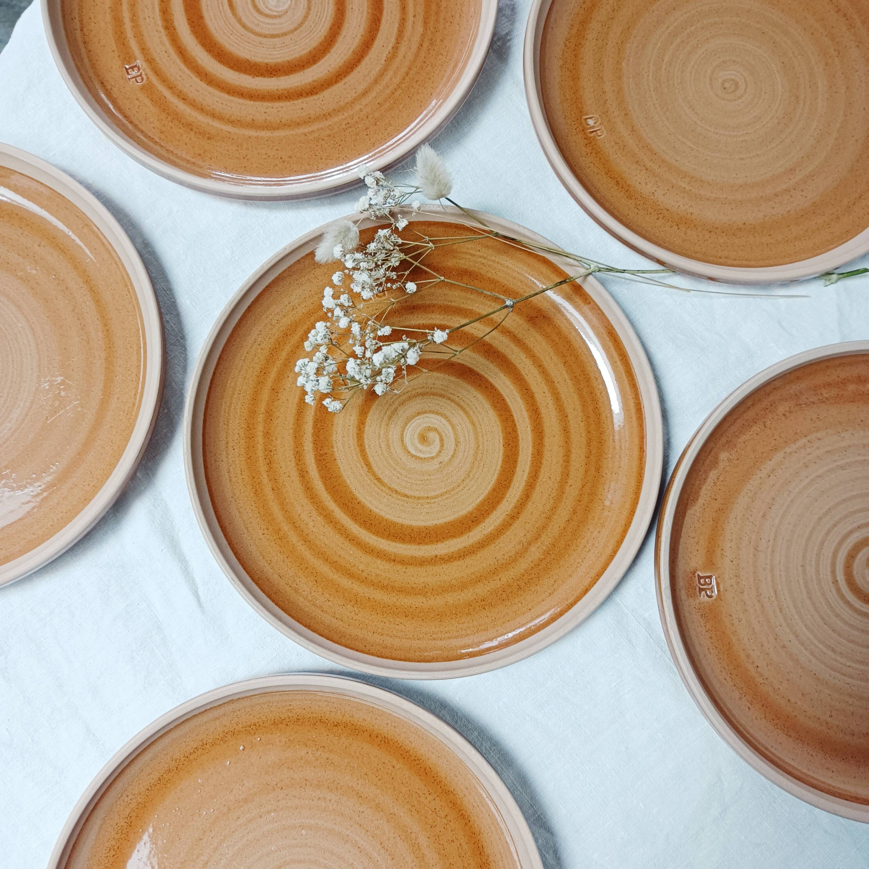 Set of 6 plates in Burgundy sandstone, Sarreguemines