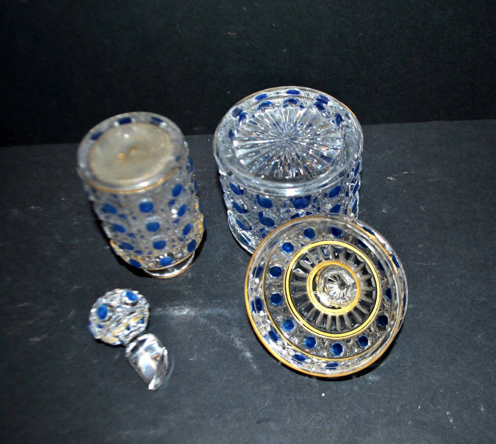 Baccarat bottle and box, antique diamond gemstones in moulded crystal, signed.