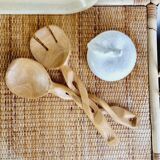 Set of hand-carved olive wood salad cutlery