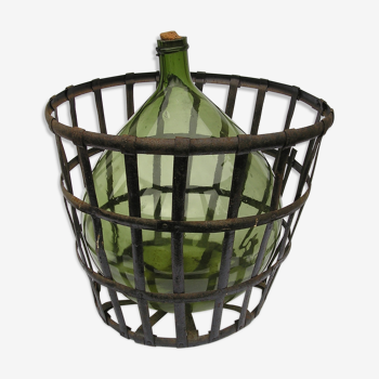 Lady jeanne green glass in its riveted metal basket