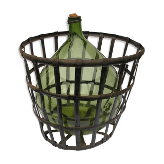 Lady jeanne green glass in its riveted metal basket