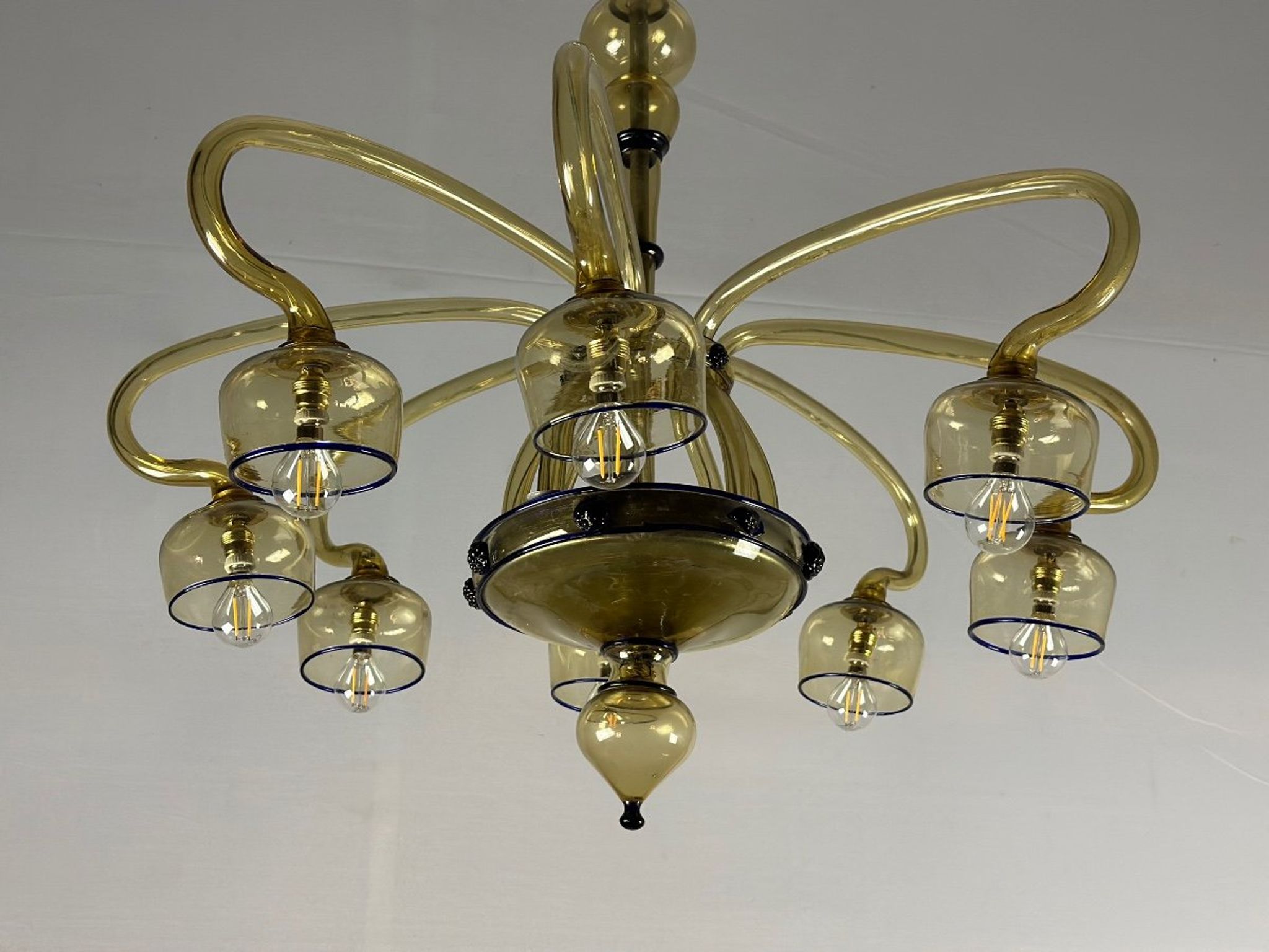 Venetian Art Nouveau chandelier in green and blue Murano glass circa 1920