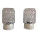 Pair of cylindrical structured glass ceiling lights / vintage 60s-70s