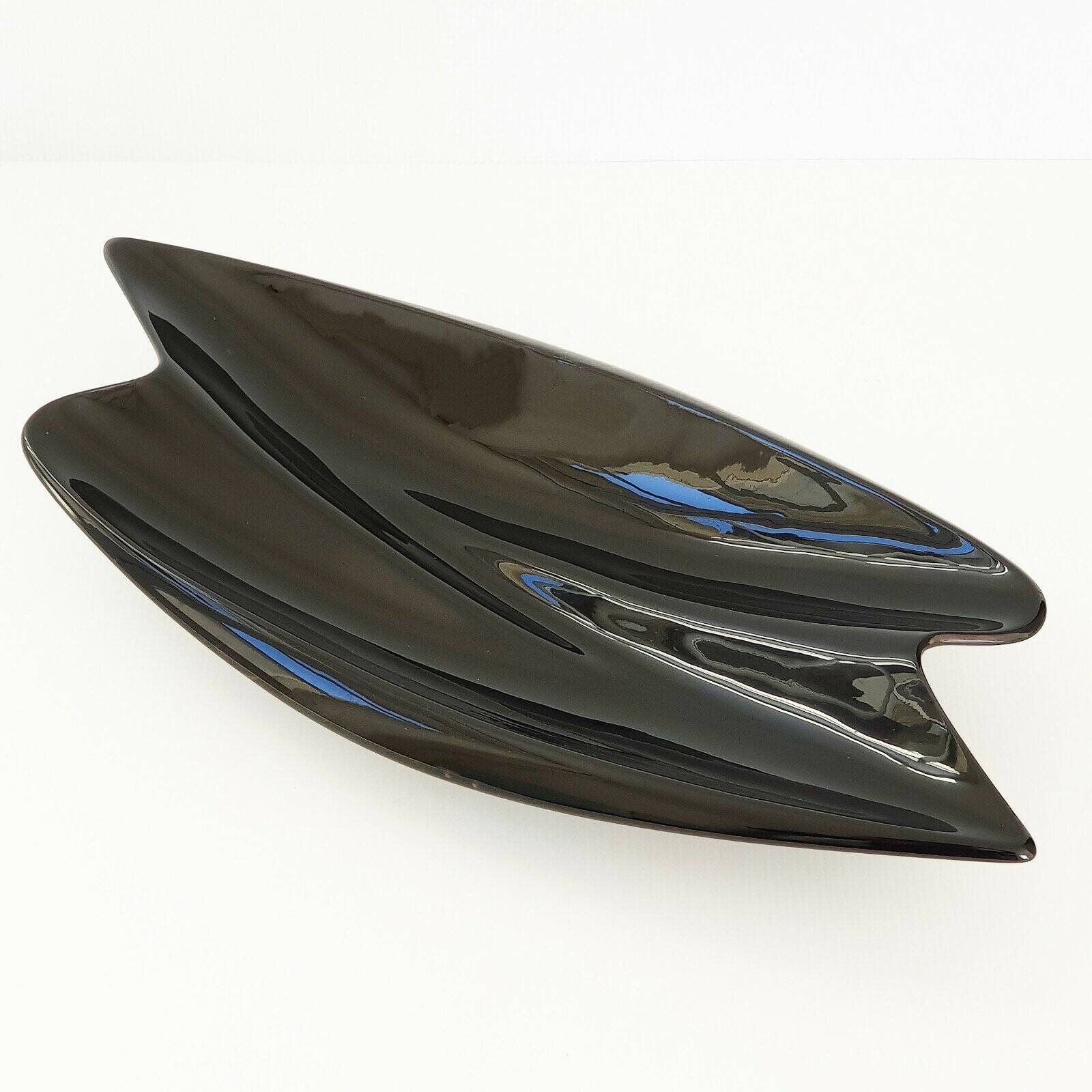 Verceram vintage 1960s black pearlescent ceramic fruit bowl