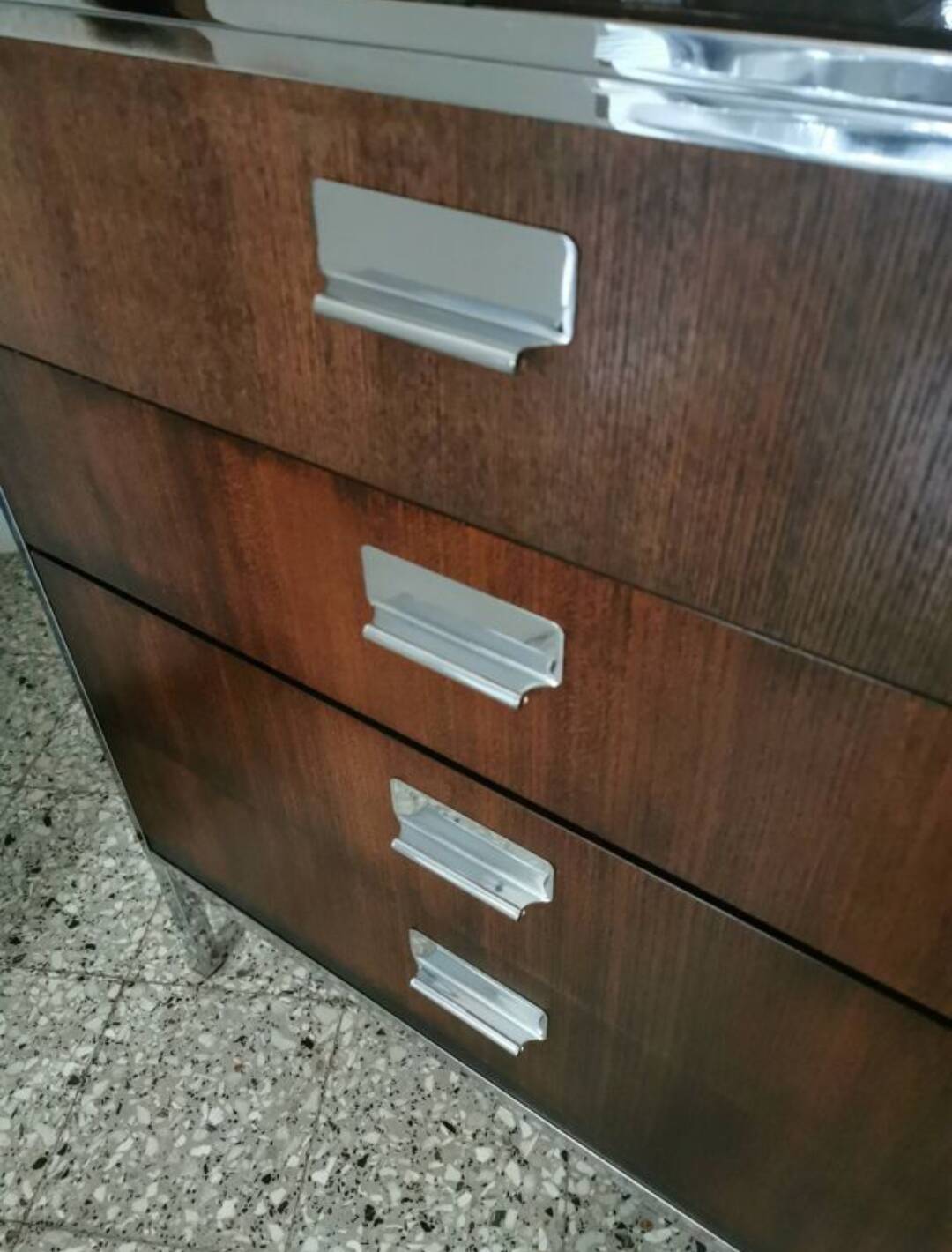 Rosewood and chrome display cabinet, 1970s-80s.