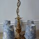 Lustre bronze, 5 abat-jours toile de Jouy