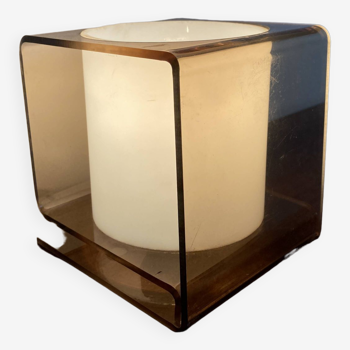 Cube table lamp in smoked plexiglass 70s