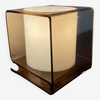Lampe à poser cube en plexiglas fumé 70s