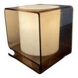 Cube table lamp in smoked plexiglass 70s