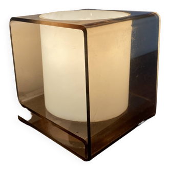 Cube table lamp in smoked plexiglass 70s