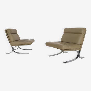 Chaises longues en cuir et chrome dans le style de Paul Tuttle pour Strassle