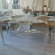 Flap table, pearl gray patinated base, medium oak waxed top.