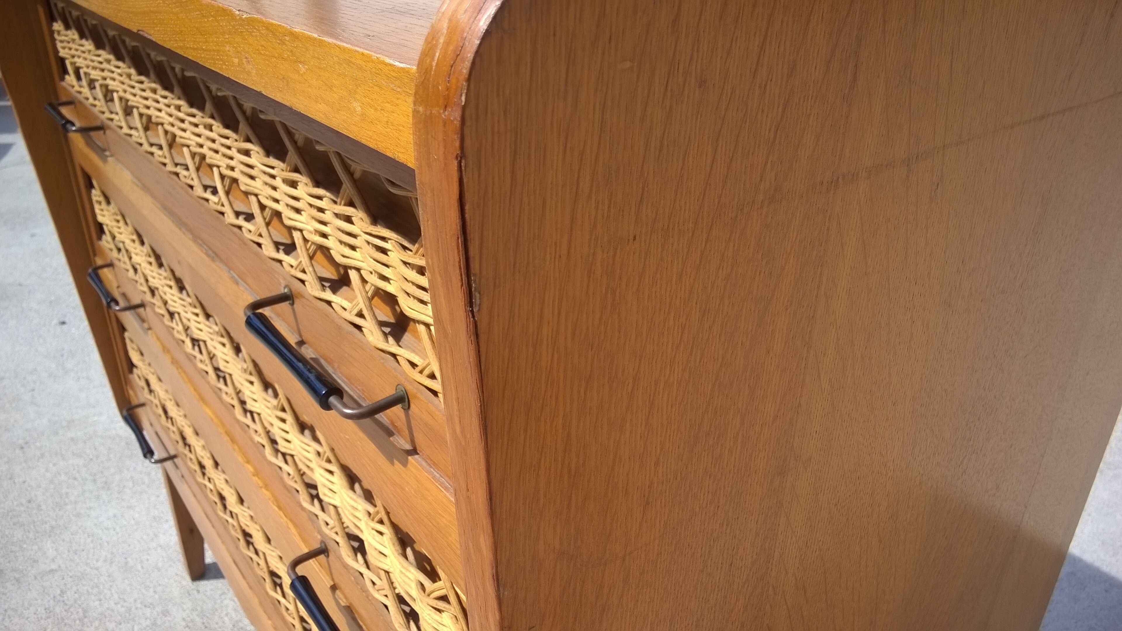 Rattan and oak dresser
