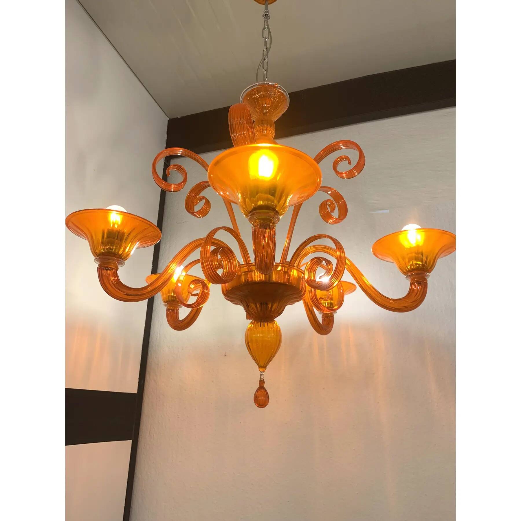 Contemporary Translucent Orange Murano Glass Chandelier