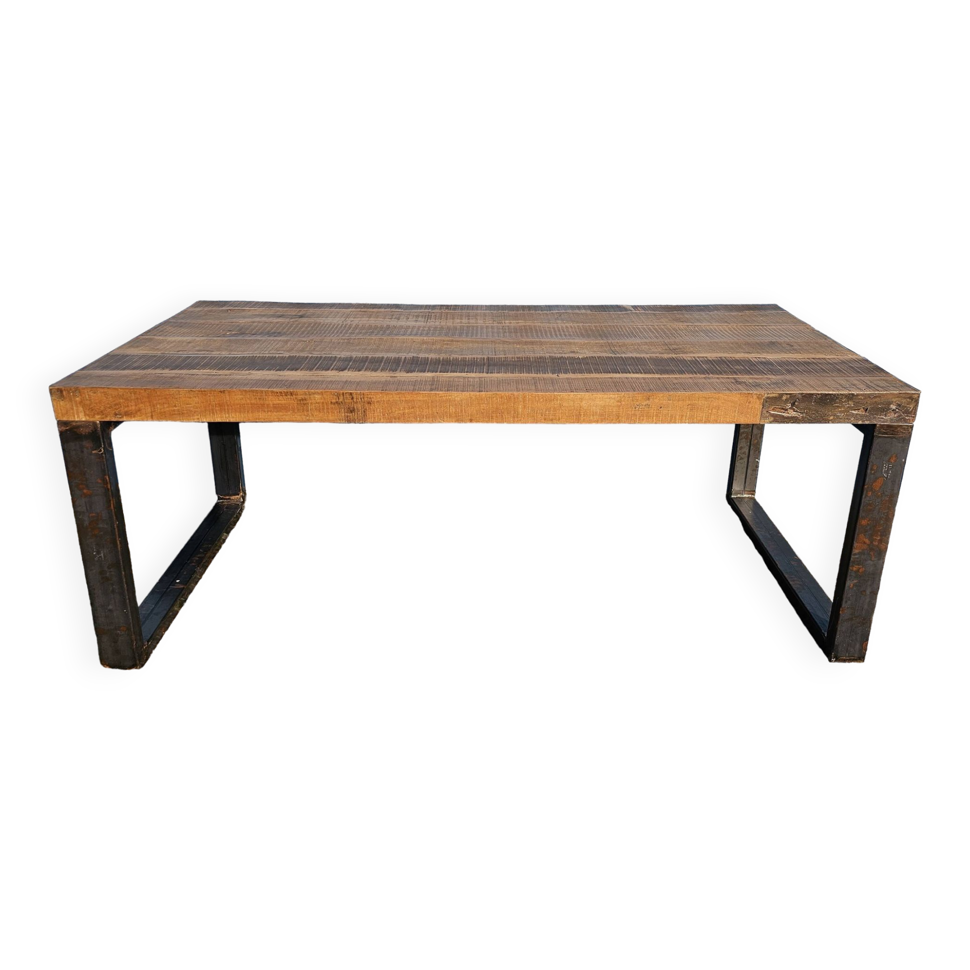 Industrial table 200 x 100 cm with wooden top + metal base
